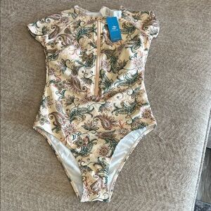 Cupshe Cream and Green Paisley Swimsuit